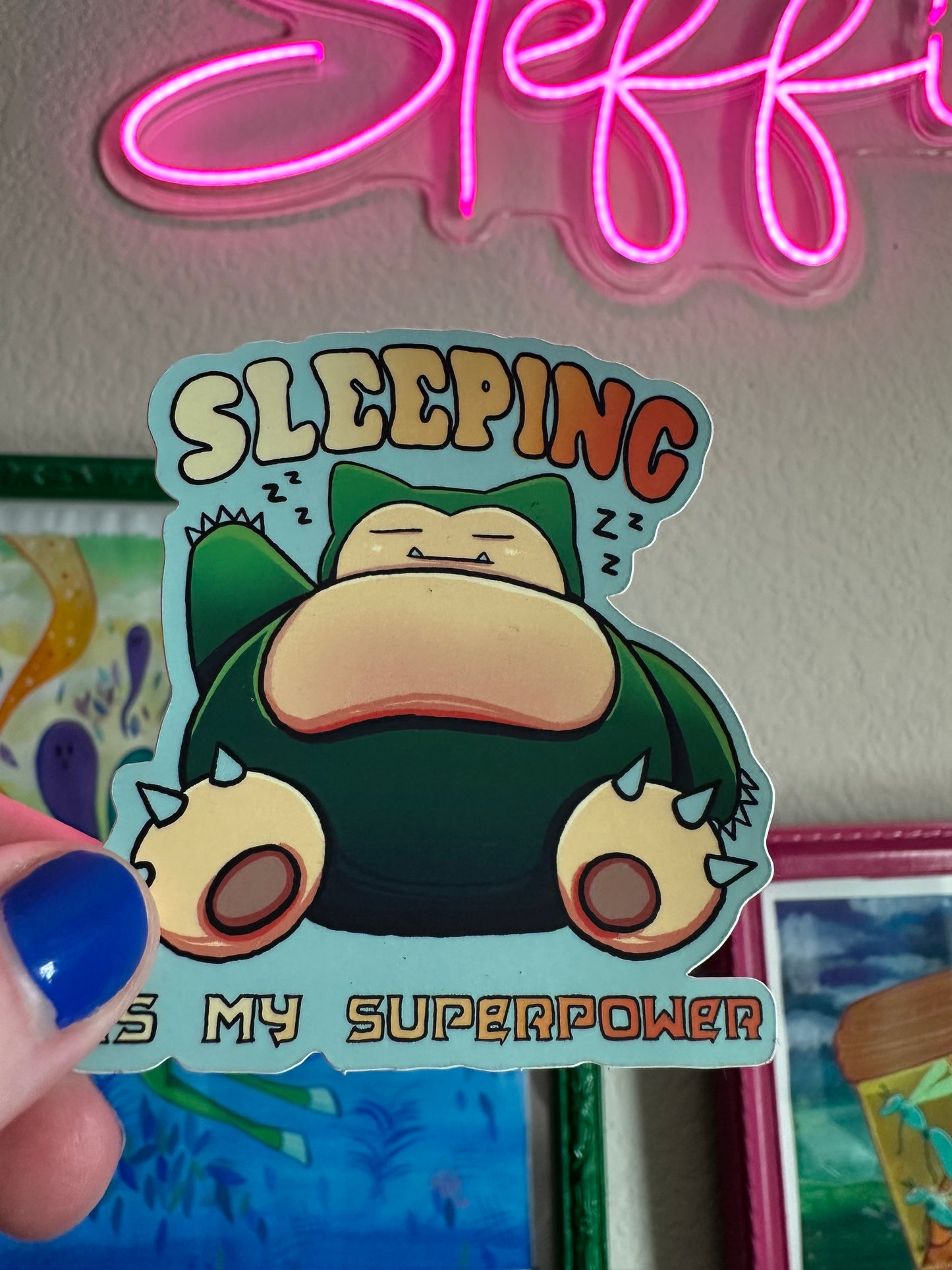 Snorelax "Sleeping is my superpower" Pokemon vinyl sticker