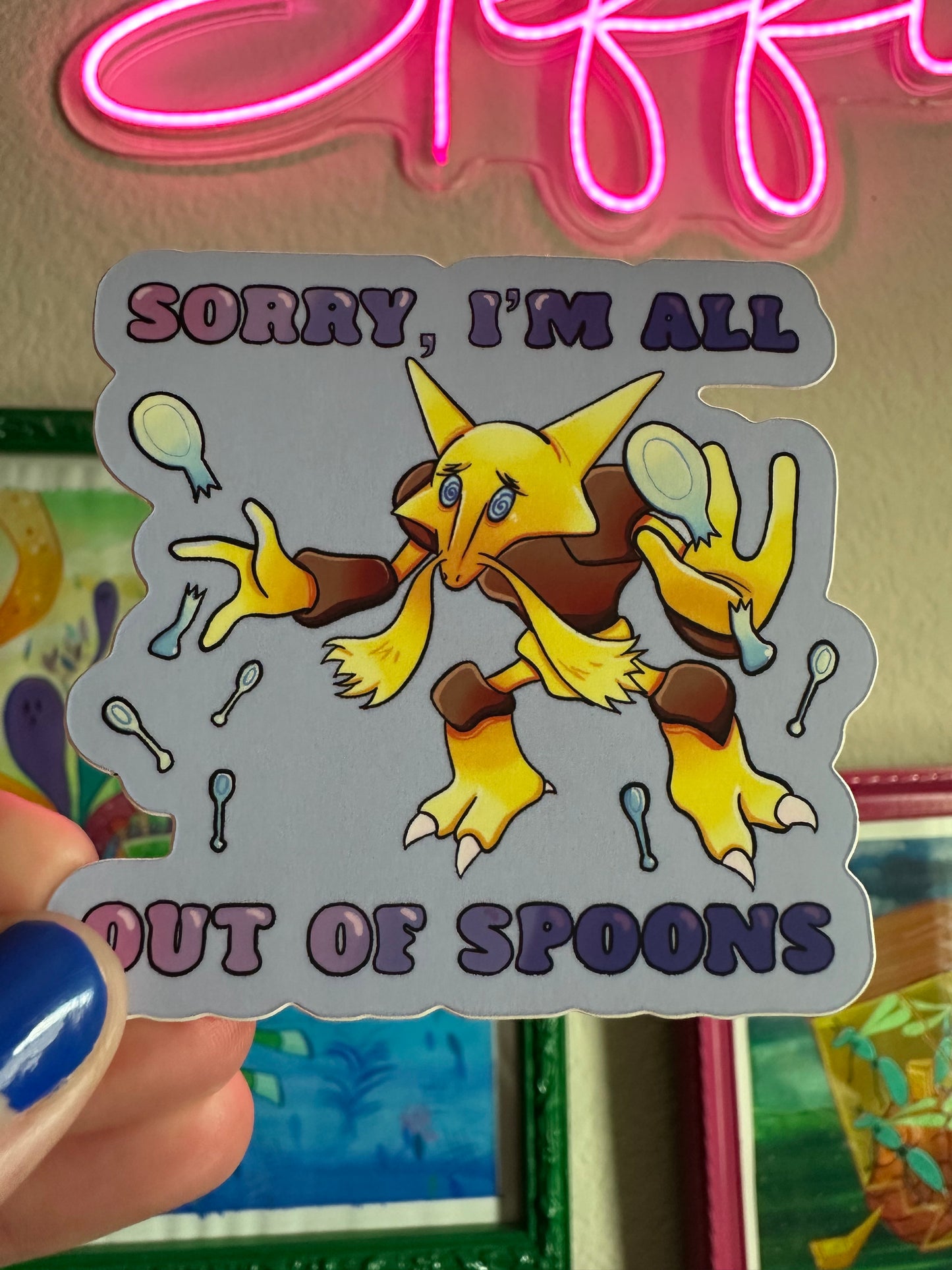 Alakazam "Sorry, I'm all out of spoons" Pokemon Vinyl Sticker