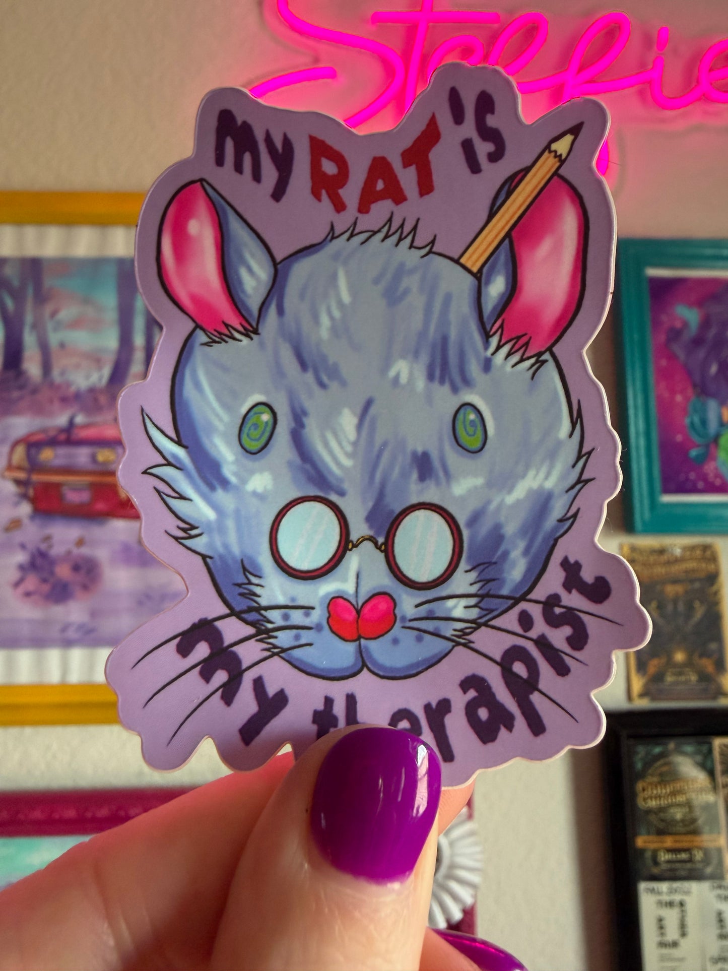 Therapy Rat "My rat is my therapist" Vinyl Stickers (individual)