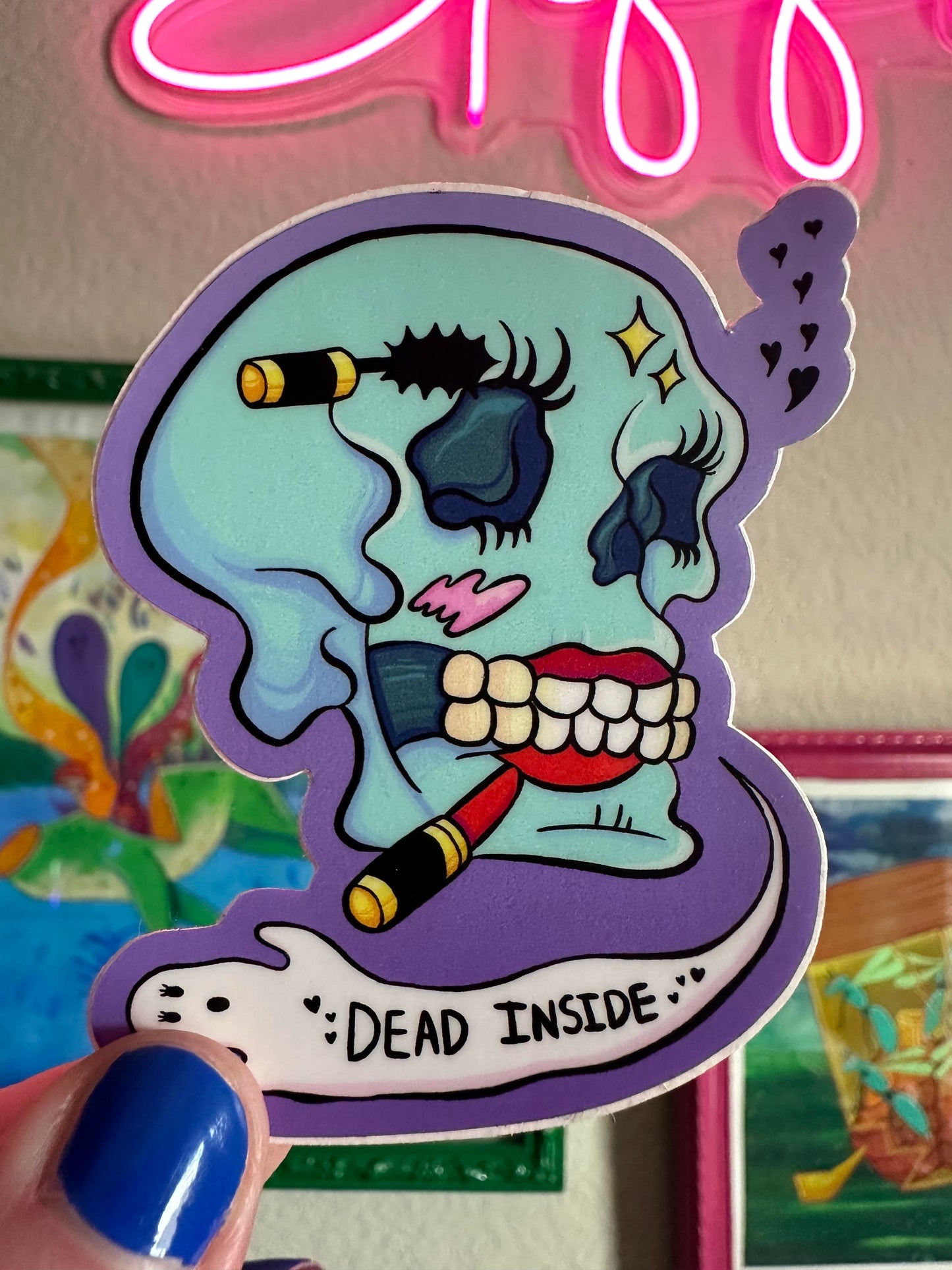 Mental health "Dead Inside" Skull Vinyl Sticker