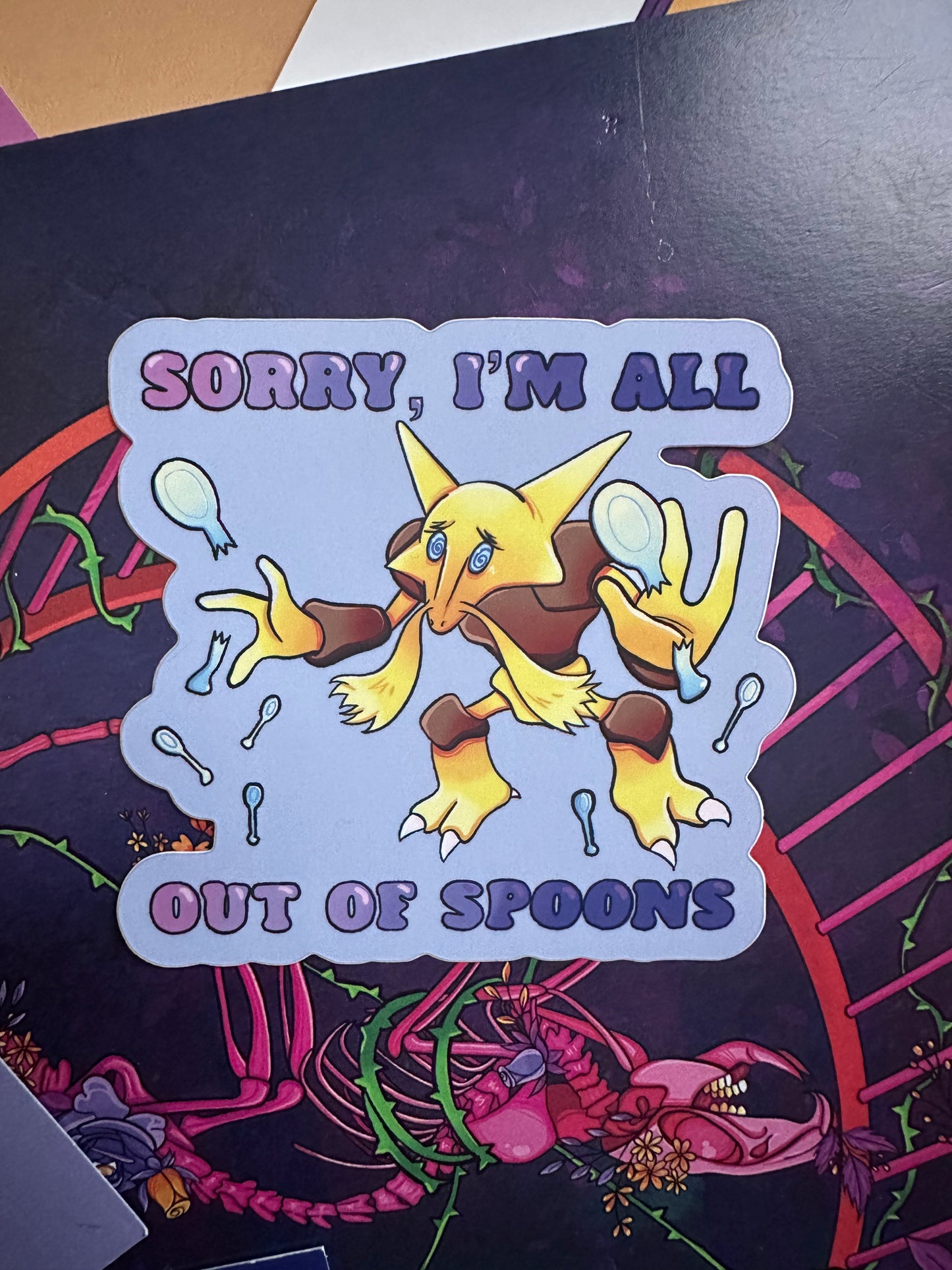 Alakazam "Sorry, I'm all out of spoons" Pokemon Vinyl Sticker