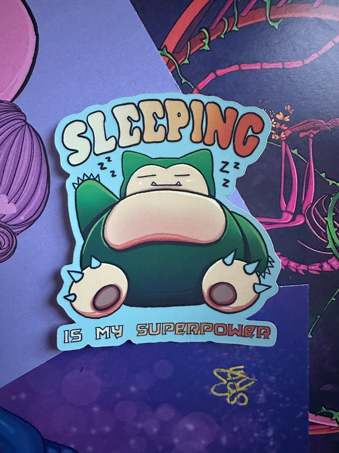 Snorelax "Sleeping is my superpower" Pokemon vinyl sticker
