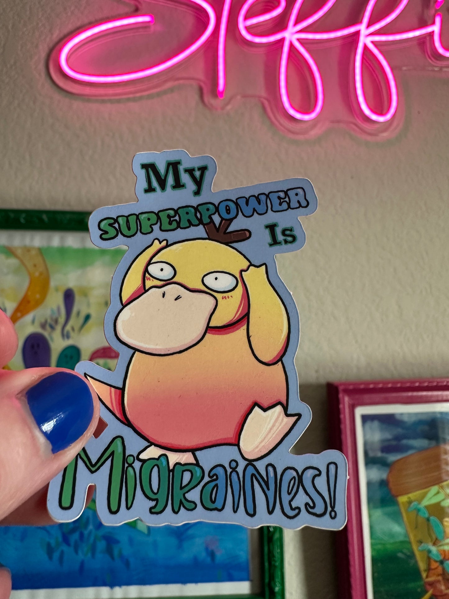 Psyduck "My superpower is migraines" Pokemon Vinyl Sticker