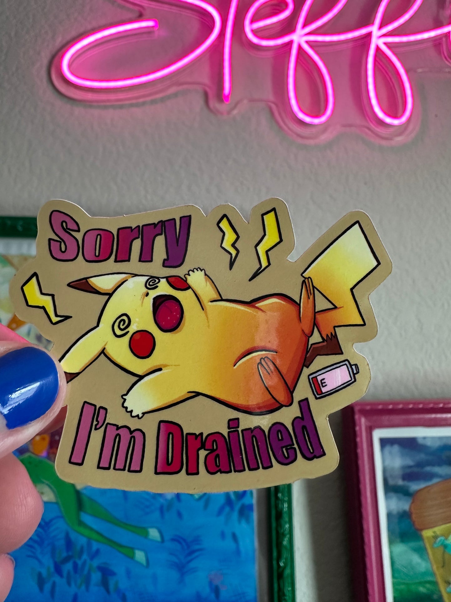 pikachu "Sorry I'm Drained" Pokemon Vinyl Sticker