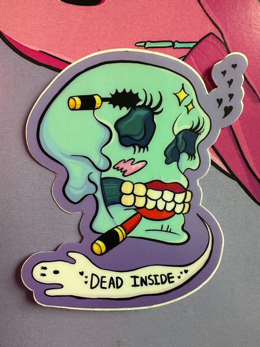 Mental health "Dead Inside" Skull Vinyl Sticker