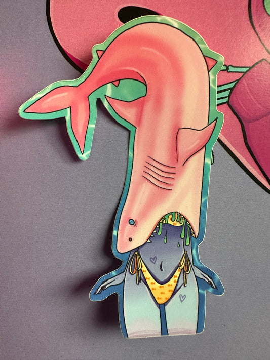 Shark Girl "Don't bite my head off!" Vinyl Sticker