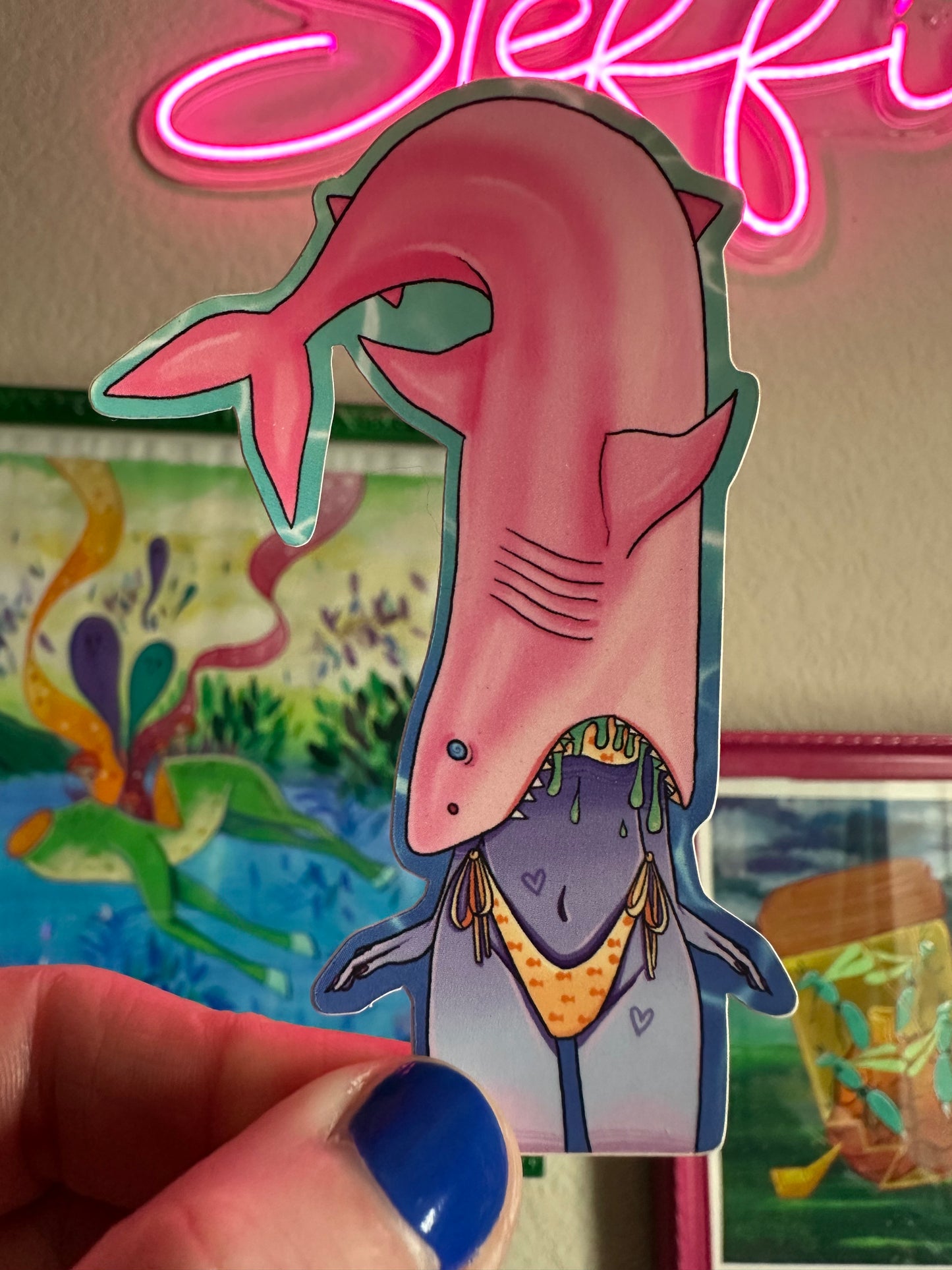 Shark Girl "Don't bite my head off!" Vinyl Sticker