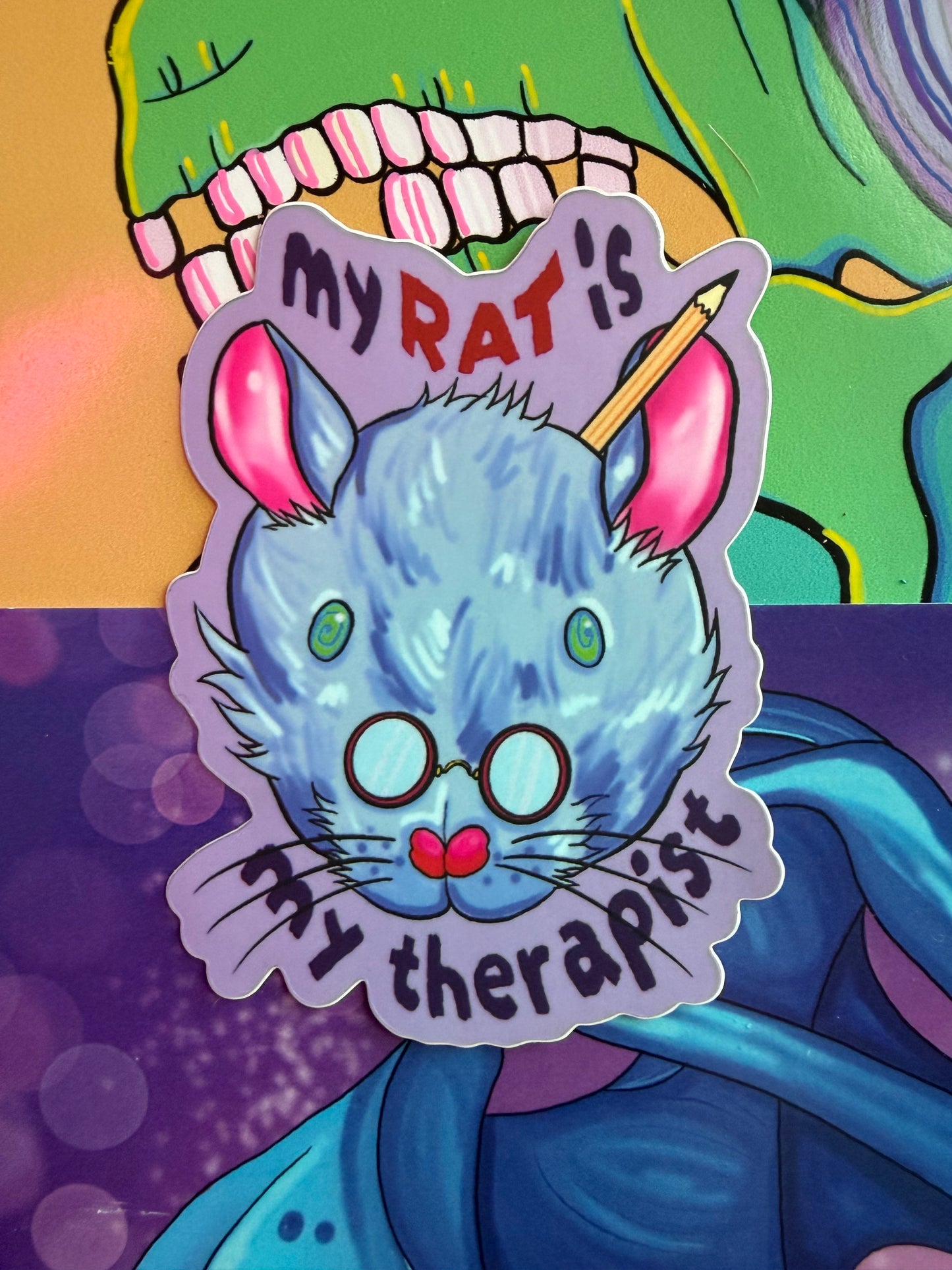 Therapy Rat "My rat is my therapist" Vinyl Stickers (individual)