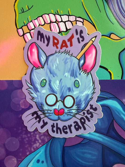 Therapy Rat "My rat is my therapist" Vinyl Stickers (individual)