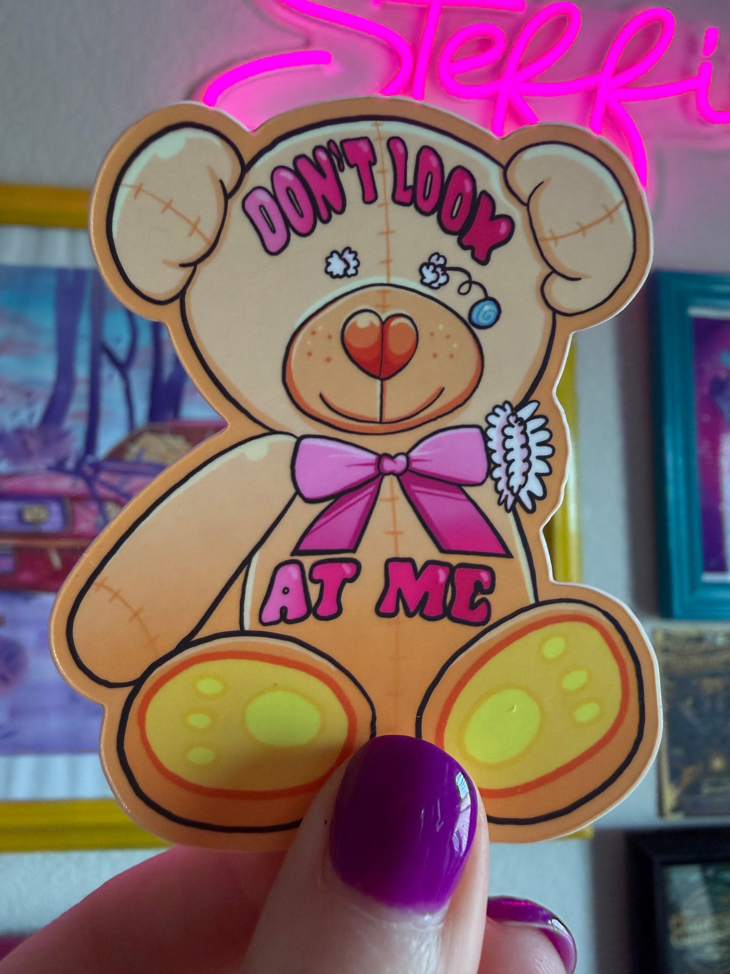 Social Anxiety Teddy Bear "Don't look at me" Vinyl Sticker