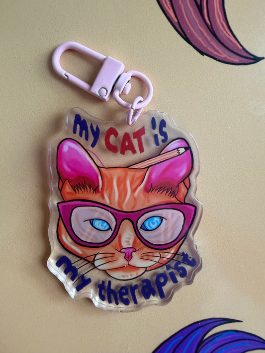 Therapy cat "my cat is my therapist" acrylic keychain