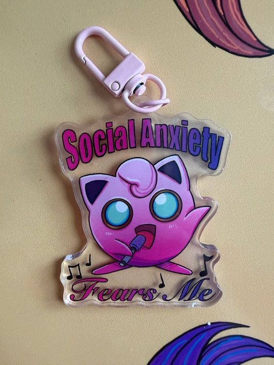 Jigglypuff "social anxiety fears me" acrylic keychain