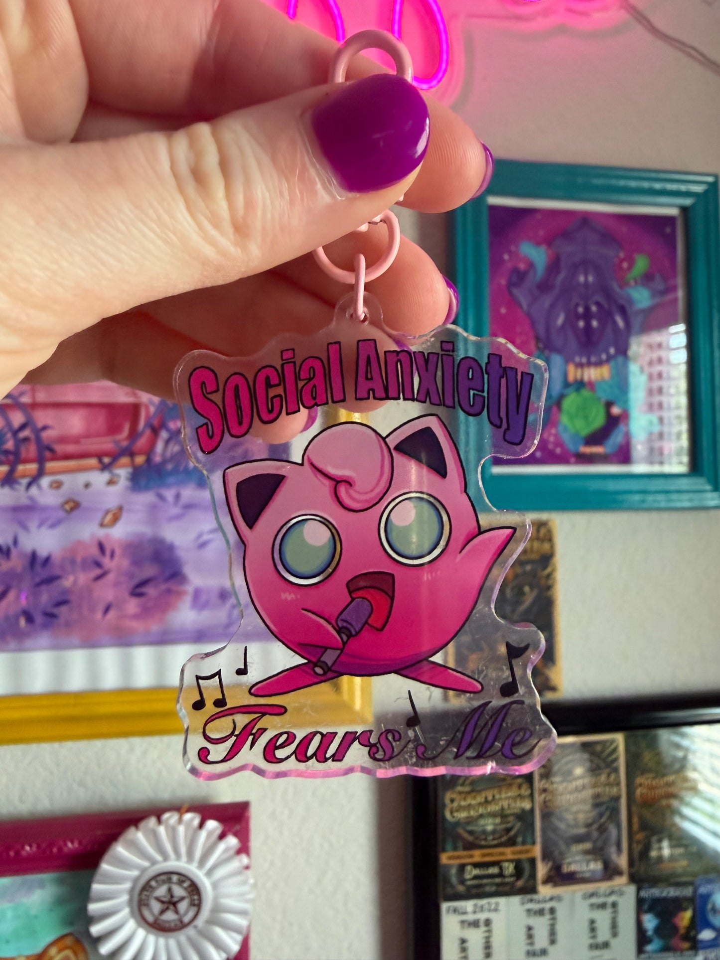Jigglypuff "social anxiety fears me" acrylic keychain